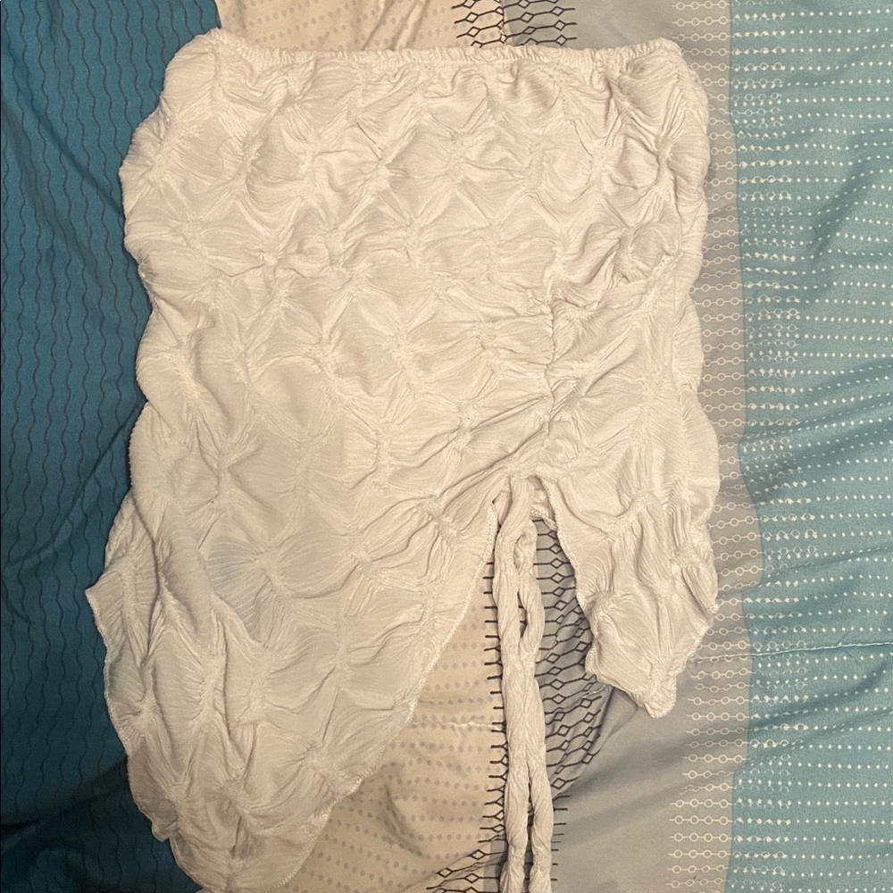 White Textured halter top with Side Tie